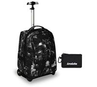 Invicta Trolley Scuola Benin Fantasy, Nero, 2 in 1, Con Spallacci Uso Zaino, Tas