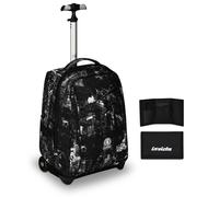 Invicta Trolley Scuola Benin Fantasy, Nero, 2 in 1, Con Spallacci Uso Zaino, Tas