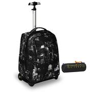 Invicta Trolley Scuola Benin Fantasy, Nero, 2 in 1, Con Spallacci Uso Zaino, Tas