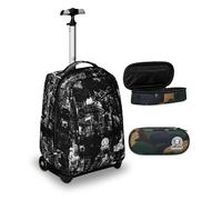 Invicta Trolley Scuola Benin Fantasy, Nero, 2 in 1, Con Spallacci Uso Zaino, Tasca porta Borraccia e Porta Laptop, Scuola & Viaggio, Ragazzi + BUST R.PLUS GREEN CAMO INVICTA FANTAS
