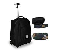Invicta Trolley Scuola Benin Solid, Nero, 2 in 1, Con Spallacci Uso Zaino, Tasca porta Borraccia e Porta Laptop, Scuola & Viaggio, Ragazzi + BUST R.PLUS GREEN CAMO INVICTA FANTASY