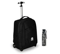 Invicta Trolley Scuola Benin Solid, Nero, 2 in 1, Con Spallacci Uso Zaino, Tasca porta Borraccia e Porta Laptop, Scuola & Viaggio, Ragazzi + Invicta Borraccia, Nero, Borraccia Term