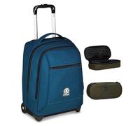 Invicta Trolley Scuola Fisso New Benin Solid, Blu, 2 in 1, Doppio Uso, Trolley e Zaino, Zaino Scuola e Viaggio, Ragazzo e Ragazza + BUSTINA R.PLUS INVICTA LOGO