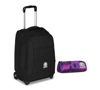 Invicta Trolley Scuola Fisso New Benin Solid, Nero, 2 in 1, Doppio Uso, Trolley e Zaino, Zaino Scuola Viaggio, Ragazzo e Ragazza + BUSTINA SPACE PINK INVICTA FANTASY GRS