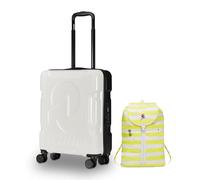 Invicta Trolley Travel - Bagaglio a Mano - Bianco - 33 Litri, Rigido da Cabina con 4 Ruote Girevoli + INVICTA Zaino, MINISAC NEXT, Richiudibile e Tascabile