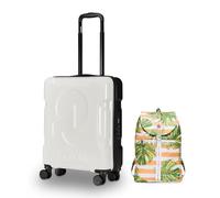 Invicta Trolley Travel - Bagaglio a Mano - Bianco - 33 Litri, Rigido da Cabina con 4 Ruote Girevoli + INVICTA Zaino, MINISAC, Richiudibile e Tascabile
