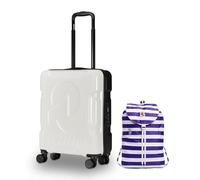 Invicta Trolley Travel - Bagaglio a Mano - Bianco - 33 Litri, Rigido da Cabina con 4 Ruote Girevoli + INVICTA Zaino, MINISAC NEXT, Richiudibile e Tascabile
