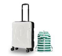 Invicta Trolley Travel - Bagaglio a Mano - Bianco - 33 Litri, Rigido da Cabina con 4 Ruote Girevoli + INVICTA Zaino, MINISAC NEXT, Richiudibile e Tascabile