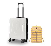 Invicta Trolley Travel - Bagaglio a Mano - Bianco - 33 Litri, Rigido da Cabina con 4 Ruote Girevoli + Zaino Invicta Minisac Heritage, Giallo, 8 Lt, Ripiegabile