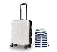 Invicta Trolley Travel - Bagaglio a Mano - Bianco - 33 Litri, Rigido da Cabina con 4 Ruote Girevoli + Zaino Packable, Invicta Minisac, 8 Lt, Blu, Richiudibile e Tascabile, Viaggio & Tempo Libero