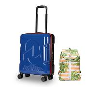 Invicta Trolley Travel - Bagaglio a Mano - Blu - 33 Litri, Rigido da Cabina con 4 Ruote Girevoli + INVICTA Zaino, MINISAC, Richiudibile e Tascabile, Viaggio & Tempo Libero