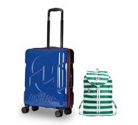 Invicta Trolley Travel - Bagaglio a Mano - Blu - 33 Litri, Rigido da Cabina con 4 Ruote Girevoli + INVICTA Zaino, MINISAC NEXT, Richiudibile e Tascabile