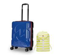 Invicta Trolley Travel - Bagaglio a Mano - Blu - 33 Litri, Rigido da Cabina con 4 Ruote Girevoli + INVICTA Zaino, MINISAC NEXT, Richiudibile e Tascabile, Viaggio & Tempo Libero