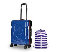 Invicta Trolley Travel - Bagaglio a Mano - Blu - 33 Litri, Rigido da Cabina con 4 Ruote Girevoli + INVICTA Zaino, MINISAC NEXT, Richiudibile e Tascabile, Viaggio & Tempo Libero