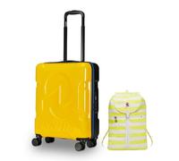 Invicta Trolley Travel - Bagaglio a Mano - Giallo - 33 Litri, Rigido da Cabina con 4 Ruote Girevoli + INVICTA Zaino, MINISAC NEXT, Richiudibile e Tascabile, Viaggio & Tempo Libero