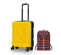 Invicta Trolley Travel - Bagaglio a Mano - Giallo - 33 Litri, Rigido da Cabina con 4 Ruote Girevoli + Invicta Zaino - Minisac Heritage, Bicolore Blu/Rosso - Richiudibile e Tascabile