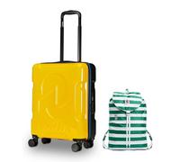 Invicta Trolley Travel - Bagaglio a Mano - Giallo - 33 Litri, Rigido da Cabina con 4 Ruote Girevoli + INVICTA Zaino, MINISAC NEXT, Richiudibile e Tascabile, Viaggio & Tempo Libero