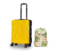 Invicta Trolley Travel - Bagaglio a Mano - Giallo - 33 Litri, Rigido da Cabina con 4 Ruote Girevoli + INVICTA Zaino, MINISAC, Richiudibile e Tascabile, Viaggio & Tempo Libero