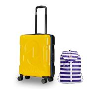 Invicta Trolley Travel - Bagaglio a Mano - Giallo - 33 Litri, Rigido da Cabina con 4 Ruote Girevoli + INVICTA Zaino, MINISAC NEXT, Richiudibile e Tascabile, Viaggio & Tempo Libero