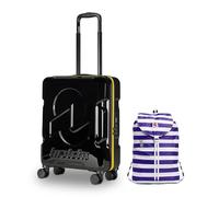 Invicta Trolley Travel - Bagaglio a Mano - Nero - 33 Litri, Rigido da Cabina con 4 Ruote Girevoli + INVICTA Zaino, MINISAC NEXT, Richiudibile e Tascabile, Viaggio & Tempo Libero,