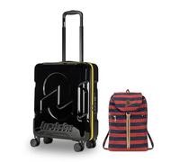 Invicta Trolley Travel - Bagaglio a Mano - Nero - 33 Litri, Rigido da Cabina con 4 Ruote Girevoli + Invicta Zaino - Minisac Heritage, Bicolore Blu/Rosso - Richiudibile e Tascabile