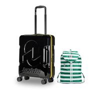 Invicta Trolley Travel - Bagaglio a Mano - Nero - 33 Litri, Rigido da Cabina con 4 Ruote Girevoli + INVICTA Zaino, MINISAC NEXT, Richiudibile e Tascabile, Viaggio & Tempo Libero