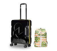 Invicta Trolley Travel - Bagaglio a Mano - Nero - 33 Litri, Rigido da Cabina con 4 Ruote Girevoli + INVICTA Zaino, MINISAC, Richiudibile e Tascabile, Viaggio & Tempo Libero,