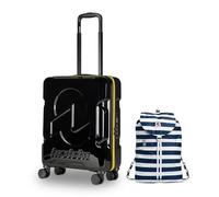 Invicta Trolley Travel - Bagaglio a Mano - Nero - 33 Litri, Rigido da Cabina con 4 Ruote Girevoli + Zaino Packable, Invicta Minisac, 8 Lt, Blu, Richiudibile e Tascabile, Viaggio & Tempo Libero