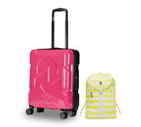 Invicta Trolley Viaggio - Bagaglio a Mano - Rosa - 33 Litri, Rigido da Cabina con 4 Ruote Girevoli + INVICTA Zaino, MINISAC NEXT, Richiudibile e Tascabile, Viaggio & Tempo Libero