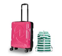 Invicta Trolley Viaggio - Bagaglio a Mano - Rosa - 33 Litri, Rigido da Cabina con 4 Ruote Girevoli + INVICTA Zaino, MINISAC NEXT, Richiudibile e Tascabile