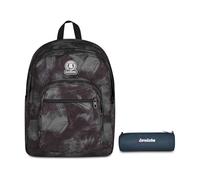 Invicta Zaino Dial, Doppio Scomparto, Brushed Black, Ragazze e Ragazzi, nero/verde + Portapenne Scuola Nose, Blu, Scuola media e superiore, Ufficio, Adulti