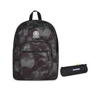 Invicta Zaino Dial, Doppio Scomparto, Brushed Black, Ragazze e Ragazzi, nero/verde + Portapenne Scuola Nose, Nero, Scuola media e superiore, Ufficio, Adulti