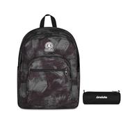 Invicta Zaino Dial, Doppio Scomparto, Brushed Black, Ragazze e Ragazzi, nero/verde + Portapenne Scuola Nose, Nero, Scuola media e superiore, Ufficio, Adulti