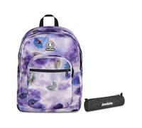 Invicta Zaino Dial, Doppio Scomparto, Paint and Flower, Bambine e Ragazze, viola + Portapenne Scuola Loop Shine, Nero, Effetto brillantini, Shiny, Scuola media e superiore