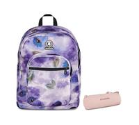 Invicta Zaino Dial, Doppio Scomparto, Paint and Flower, Bambine e Ragazze, viola + Portapenne Scuola Nose, Rosa, Scuola media e superiore, Ufficio, Adulti