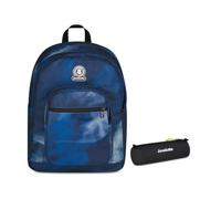 Invicta Zaino Dial, Doppio Scomparto, Smoky Blue, Ragazze e Ragazzi, blu/arancione + Portapenne Scuola Nose, Nero, Scuola media e superiore, Ufficio, Adulti