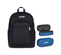 Invicta Zaino Jelek Plain, Nero, 34 L, Doppio Scomparto + Portapenne Scuola LIP, Blu, Scuola media e superiore, Ragazza, Ragazzo