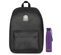 Invicta Zaino Monoscomparto Ollie Solid, Nero, Tasca Porta Borraccia, Tasca per PC 14", Zaino Scuola, Ragazza e Ragazzo + Invicta Borraccia, Viola, Borraccia Termica in Acciaio Ino