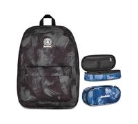 Invicta Zaino Ollie, Doppio Scomparto, Brushed Black, Bambini e Ragazzi, nero/verde + Portapenne Scuola Lip Fantasy, Blu, Scuola media e superiore, Ragazza, Ragazzo