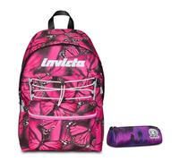 Invicta Zaino Scuola Americano Fantasy, Viola, Zaino Mono Scomparto Con Tasca Porta PC o Tablet, Zaino Superiori, Università e Viaggio, Ragazza Donna, Inserti Riflettenti + BUSTIN