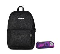Invicta Zaino Scuola Carlson, Nero Scintillante, Mono Scomparto Con Tasca per PC e Tasca per Borraccia, 24 lt, Scuola Media e Superiore, Zaino Ragazza + BUSTINA SPACE PINK INVICTA