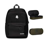 Invicta Zaino Scuola CARLSON Nero - Tasca Interna Tasca Porta PC Tasche Laterali Porta Borraccia - Zaino Viaggio Zaino Università - Eco Material + BUSTINA R.PLUS INVICTA LOGO