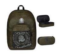Invicta Zaino Scuola Dial Full Space Solid, Verde, Zaino Doppio Scomparto con Fascia Estensibile, Tasca Porta PC, Tasca Porta Borraccia e Tasca Con Organizer, Zaino Viaggio + BUSTINA R.PLUS INVICTA