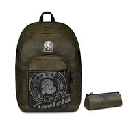 Invicta Zaino Scuola Dial Full Space Solid, Verde, Zaino Doppio Scomparto con Fascia Estensibile, Tasca Porta PC, Tasca Porta Borraccia e Tasca Con Organizer, Zaino Viaggio + BUSTINA INVICTA LOGO
