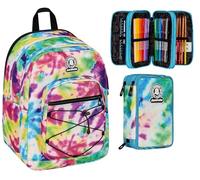 Invicta Zaino Scuola Dial Multicolore, Doppio Scomparto, Tasca Porta PC + Astuccio Scuola 3 Scomparti, Azzurro e Viola, Bambina Ragazza