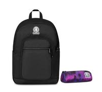Invicta Zaino Scuola Doppio Scomparto Dial Solid, Nero, Tasca Porta Borraccia, Tasca per PC 14", Maxi Capienza, Zaino Scuola, Ragazzo e Ragazza + BUSTINA SPACE PINK INVICTA FANTASY