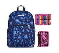 Invicta Zaino Scuola Jelek Fantasy, Blu, 34 L, Doppio Scomparto + Astuccio 3 Zip, Completo di Matite e colori, Elementari, Medie, Superiori, Black/Fuxia, Bambine e Ragazze, fucsia/nero