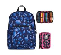 Invicta Zaino Scuola Jelek Fantasy, Blu, 34 L, Doppio Scomparto + Astuccio 3 Zip, Completo di Matite e colori, Elementari, Medie, Superiori, Fuxia Berries, Bambine e Ragazze, rosa/nero