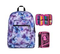 Invicta Zaino Scuola Jelek Fantasy, Lilla, 34 L, Doppio Scomparto + Astuccio 3 Zip, Completo di Matite e colori, Elementari, Medie, Superiori, Black/Fuxia, Bambine e Ragazze, fucsia/nero