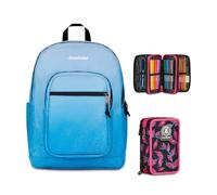 Invicta Zaino Scuola Jelek Fantasy Shine, Celeste, Effetto brillantini, 34 L, Doppio Scomparto + Astuccio 3 Zip, Completo di Matite e colori, Elementari, Medie, Superiori, Bambine e Ragazze